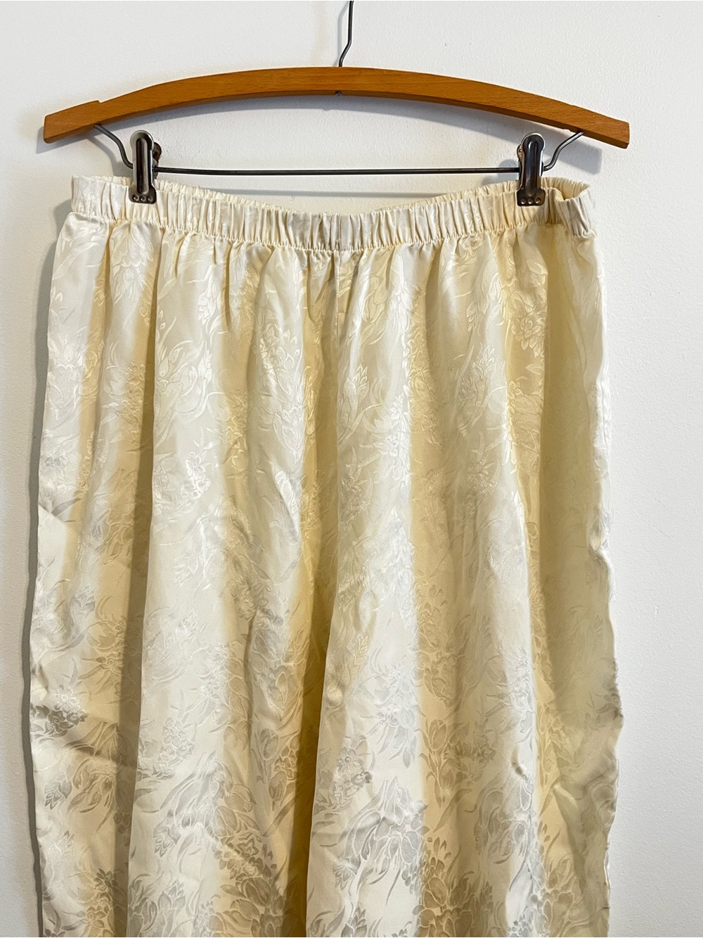 Vintage Private Luxuries 100% Silk Pajama Set Ivory Floral Jacquard Lounge Luxe - Picture 8 of 13